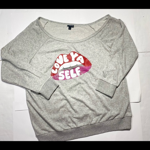 Torrid Grey Off The Shoulder “Love Ya Self “ Woman’s 70% Cotton Sweater 1X - Picture 4 of 16